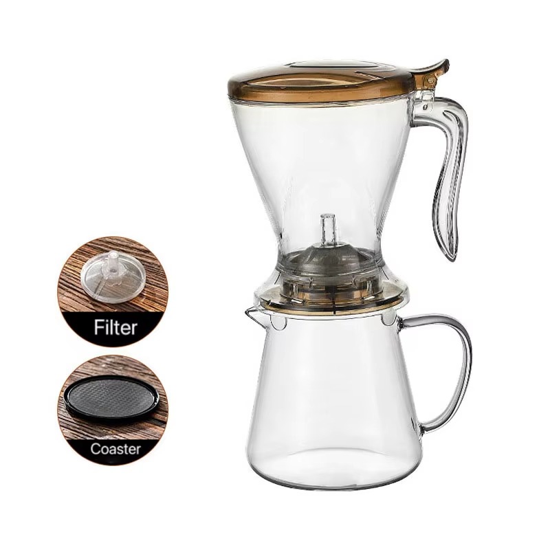 Pour Pot Aluminum - カスタムロゴ入り600ml プラスチック製重力式ソークティーポット、取り外し可能なステンレス製フィルター付きコーヒーシェアリングポットセット