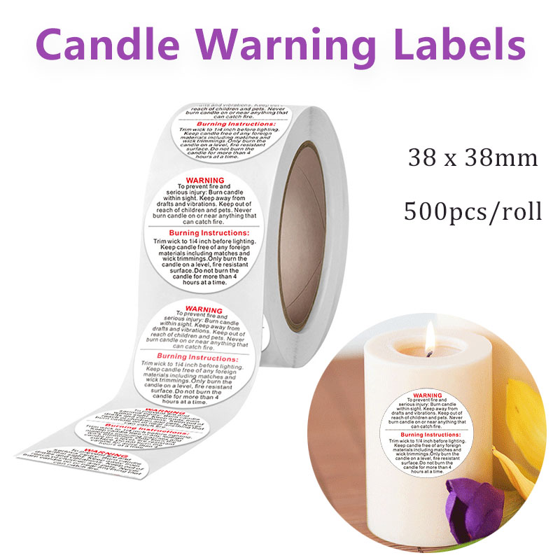 Candle Warning Label - 500/1000 個キャンドル警告ラベル 1.5 インチラウンド自己粘着香りキャンドル安全白ロールステッカー Diy キャンドル瓶容器