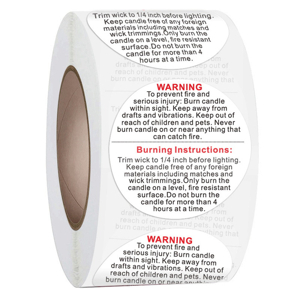 Candle Warning Label - 500 個ホワイトキャンドル警告ラベル、1 インチ 1.5 インチラウンドキャンドル安全ラベルステッカーキャンドル作成 DIY