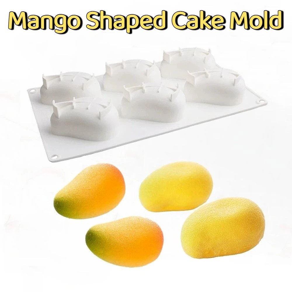 Candle Making Equipment - 6つの空洞を持つマンゴー型ケーキ型、無毒で焦げ付きにくいシリコン製ケーキ型、食品グレード3Dムースケーキ型、DIYキャンドル作り用