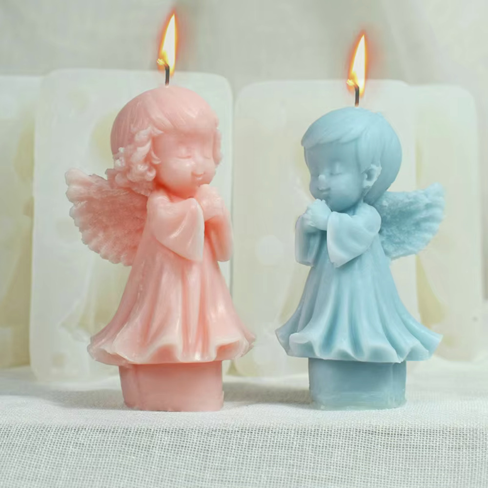 Candle Making For Kids - 男の子と女の子のための翼のある天使のシリコーンキャンドル型、DIY石鹸、石膏作成ツール、人間のチョコレート、ベーキングケーキ型、机の装飾ギフト