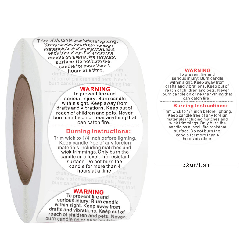 Candle Warning Label - 100-500 個 1 インチ英語警告ステッカーサークル指示ラベルキャンドル製品ギフトシールラベル装飾供給