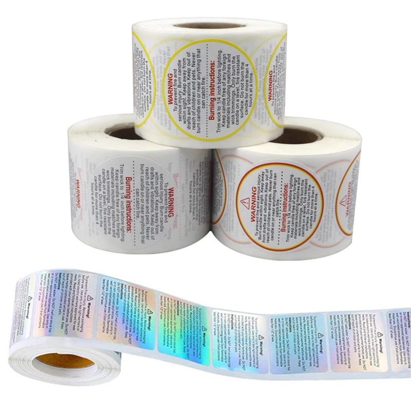 Candle Warning Label - レーザーキャンドル警告ラベル,手作り防水ステッカー,ジャーステッカー,ワックス溶解安全ラベル,500個