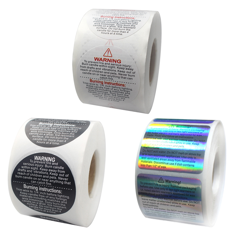 Candle Warning Label - 500 個防水キャンドル警告ステッカーレーザーキャンドルジャーコンテナ強力なワックス溶解安全粘着ラベル誓いステッカー