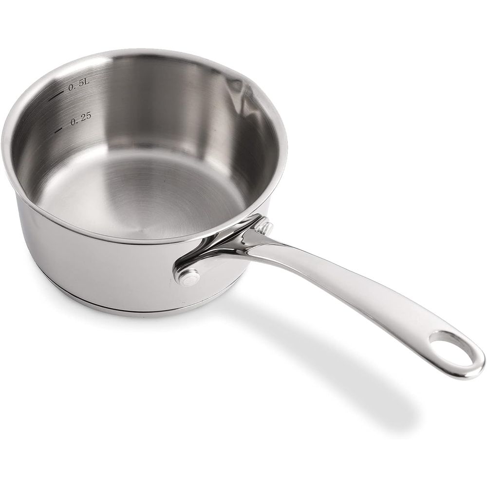 Pour Pot Aluminum - 18/10ステンレス鋼バターウォーマー計量パン、0.5クォートミルクウォーマーポット（デュアル注ぎ口付き）、17オンス小型ソースパンまたはストーブトップ用鍋