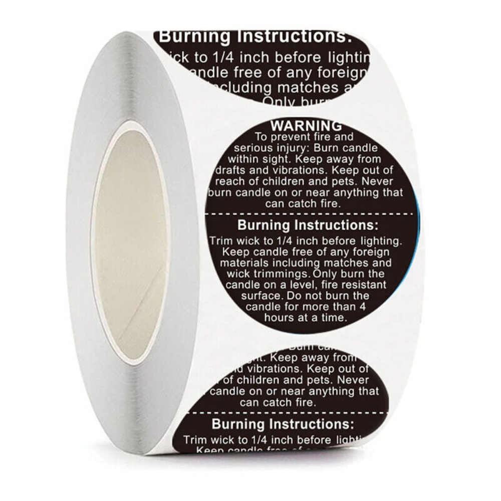 Candle Warning Label - 自己粘着ラベル キャンドルジャー容器ラベル ワックスメルト安全ステッカー キャンドル用円形警告ステッカー