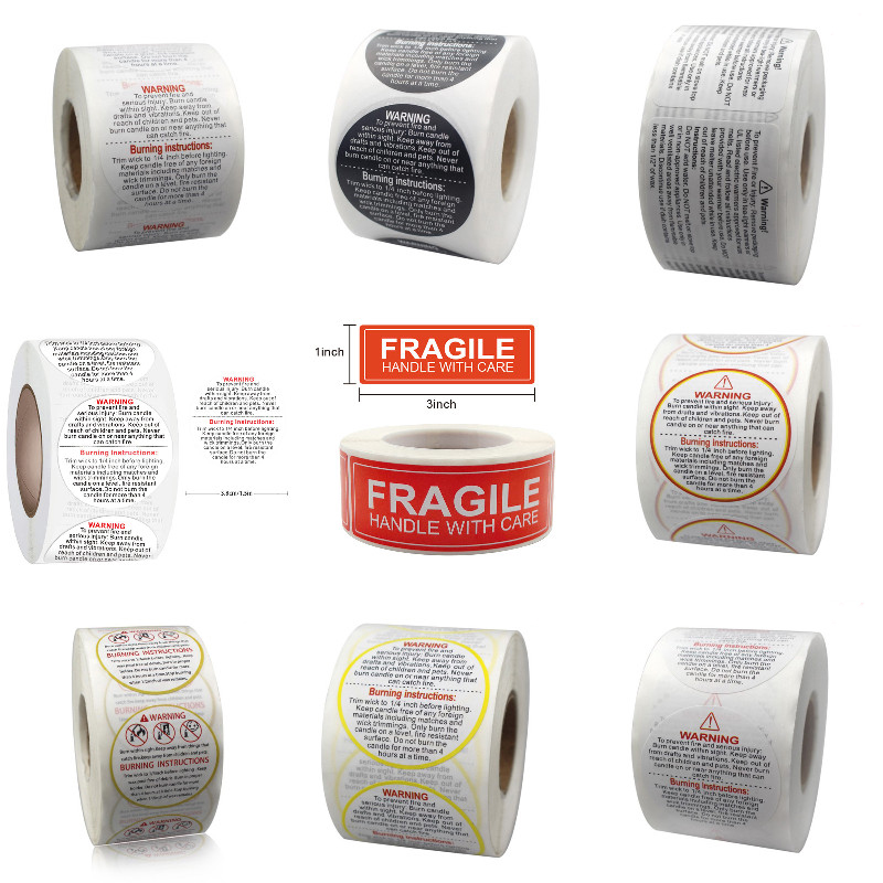 Candle Warning Label - 家のためのステッカーラベル,ベルベットラベル,耐水性,ワックスラベル,耐水性,蛍光,1ロール