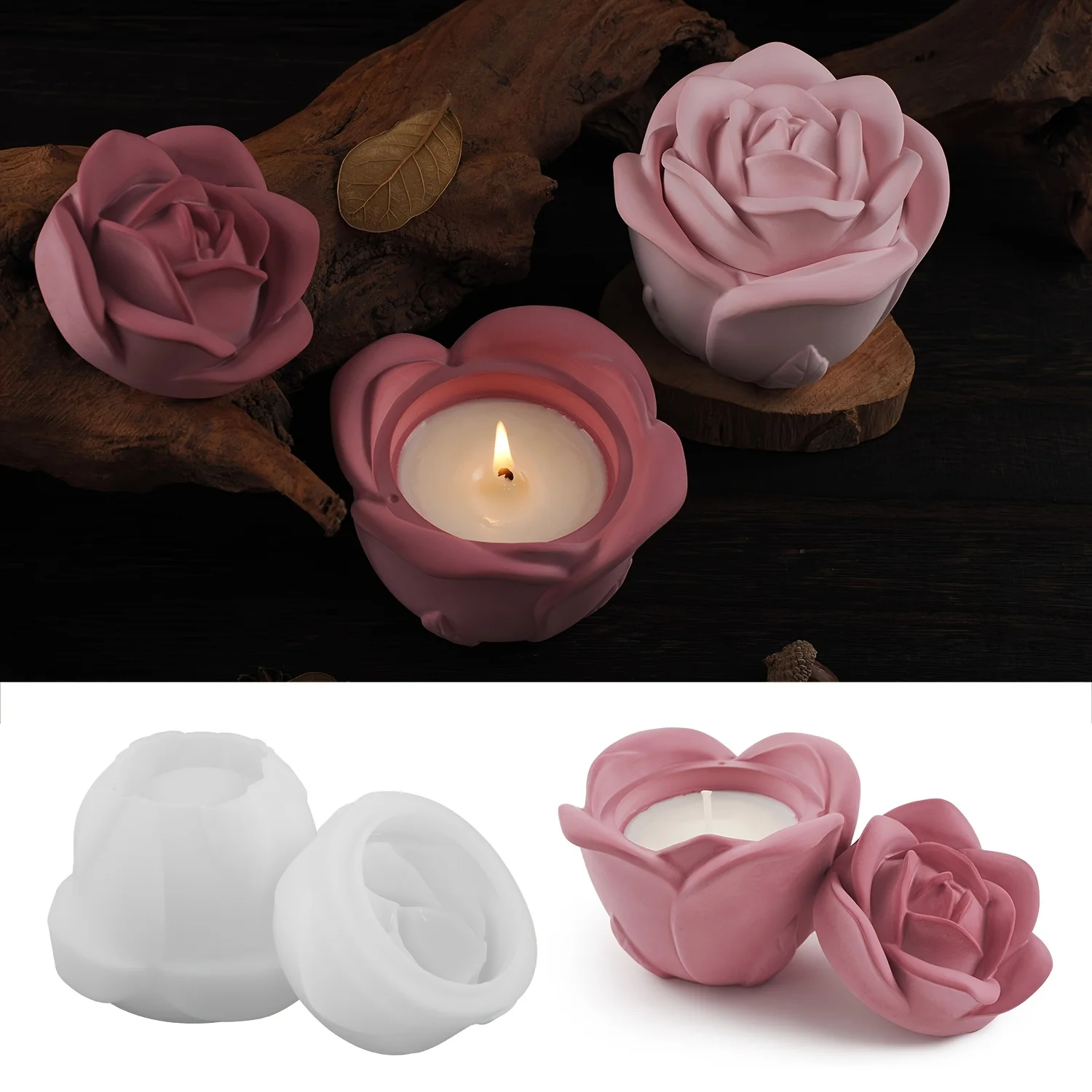 2ピースセット ローズ型シリコンモールド 蓋付き、エポキシ樹 - Candle Making Design のレビューと価格